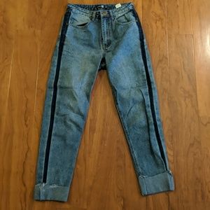 Denim pants with dark blue side strioe detialing